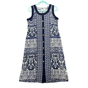 Vermont Country Store Dress Womens Small Blue Boho Print Sleeveless Midi Pockets